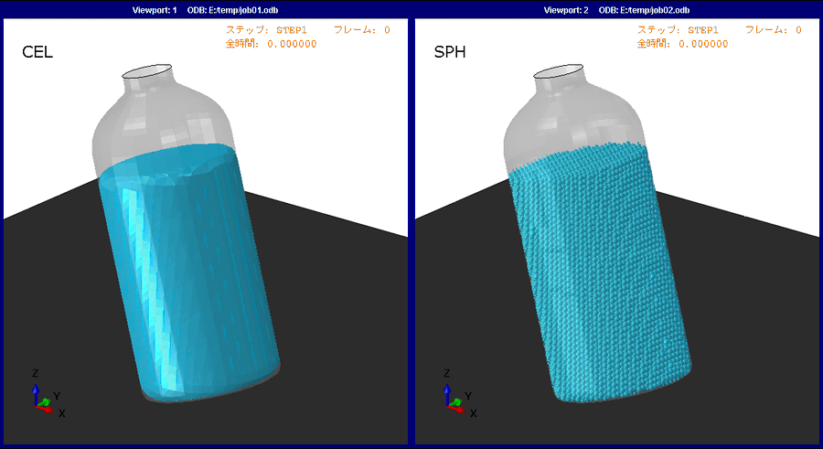 水の入ったボトルの落下解析